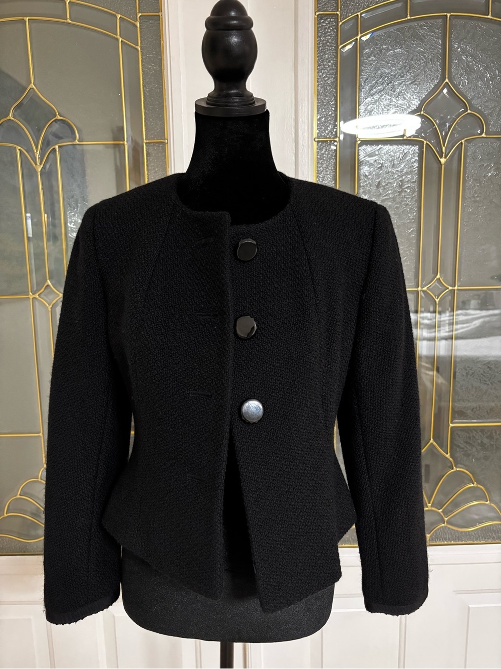 Talbots Black Bouclé Peplum Blazer